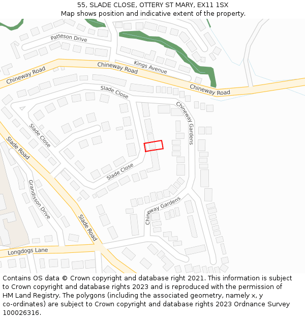 55, SLADE CLOSE, OTTERY ST MARY, EX11 1SX: Location map and indicative extent of plot