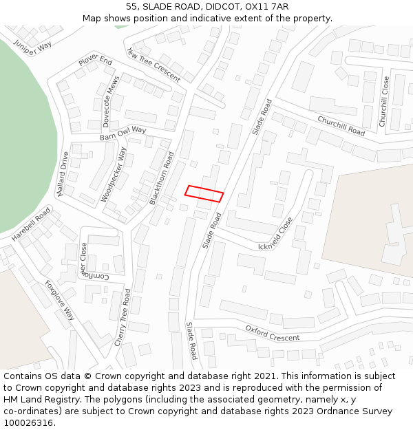 55, SLADE ROAD, DIDCOT, OX11 7AR: Location map and indicative extent of plot