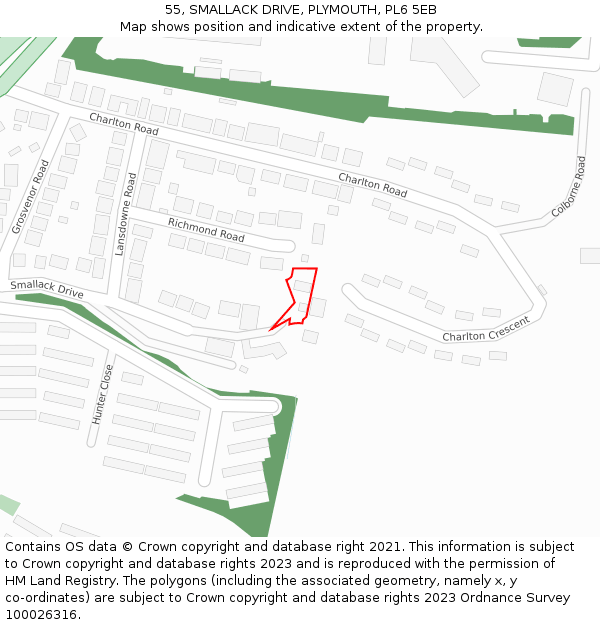 55, SMALLACK DRIVE, PLYMOUTH, PL6 5EB: Location map and indicative extent of plot