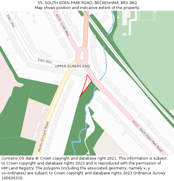 55, SOUTH EDEN PARK ROAD, BECKENHAM, BR3 3BQ: Location map and indicative extent of plot