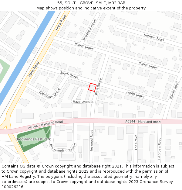 55, SOUTH GROVE, SALE, M33 3AR: Location map and indicative extent of plot