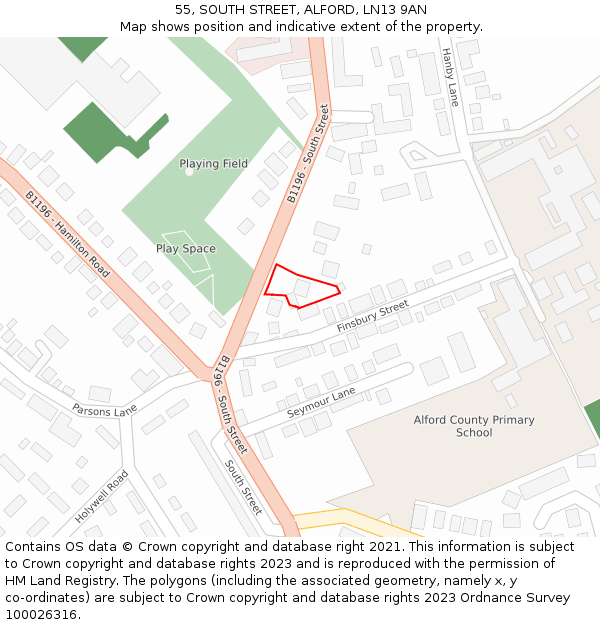 55, SOUTH STREET, ALFORD, LN13 9AN: Location map and indicative extent of plot