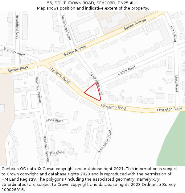 55, SOUTHDOWN ROAD, SEAFORD, BN25 4HU: Location map and indicative extent of plot