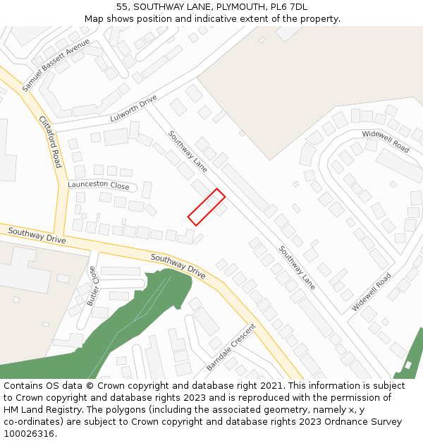 55, SOUTHWAY LANE, PLYMOUTH, PL6 7DL: Location map and indicative extent of plot