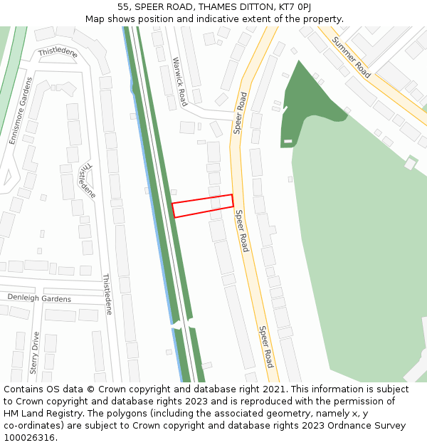 55, SPEER ROAD, THAMES DITTON, KT7 0PJ: Location map and indicative extent of plot