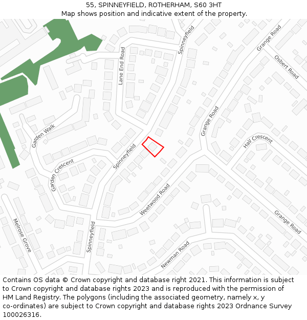 55, SPINNEYFIELD, ROTHERHAM, S60 3HT: Location map and indicative extent of plot