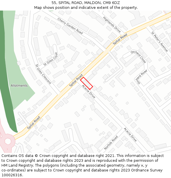 55, SPITAL ROAD, MALDON, CM9 6DZ: Location map and indicative extent of plot
