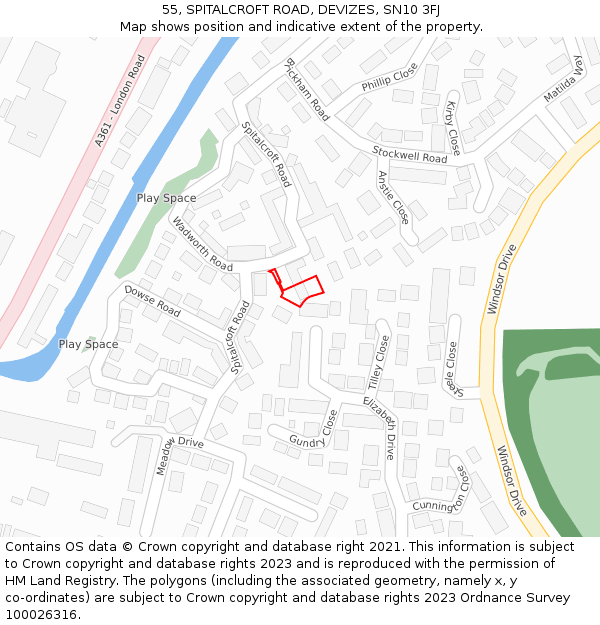 55, SPITALCROFT ROAD, DEVIZES, SN10 3FJ: Location map and indicative extent of plot