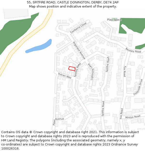 55, SPITFIRE ROAD, CASTLE DONINGTON, DERBY, DE74 2AP: Location map and indicative extent of plot
