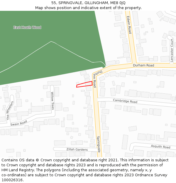 55, SPRINGVALE, GILLINGHAM, ME8 0JQ: Location map and indicative extent of plot