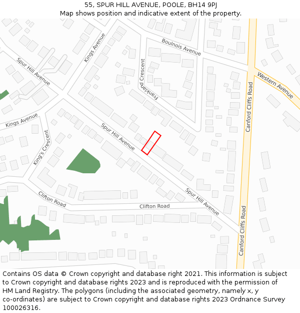55, SPUR HILL AVENUE, POOLE, BH14 9PJ: Location map and indicative extent of plot