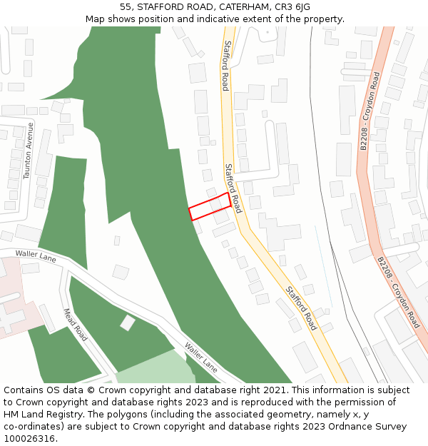 55, STAFFORD ROAD, CATERHAM, CR3 6JG: Location map and indicative extent of plot