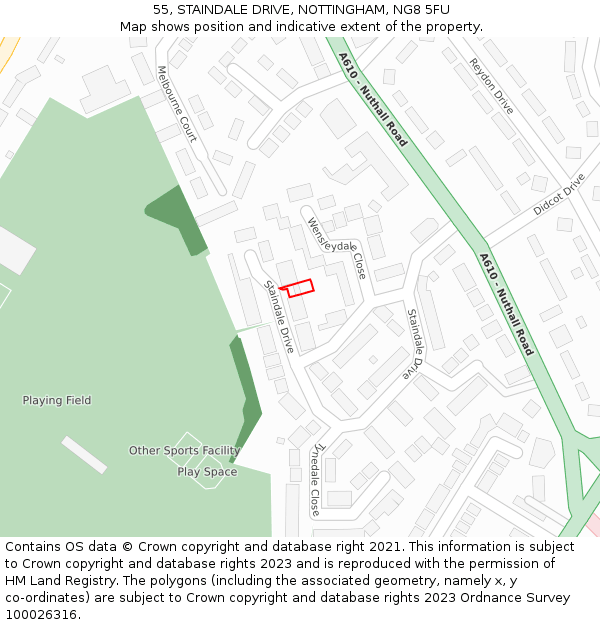 55, STAINDALE DRIVE, NOTTINGHAM, NG8 5FU: Location map and indicative extent of plot