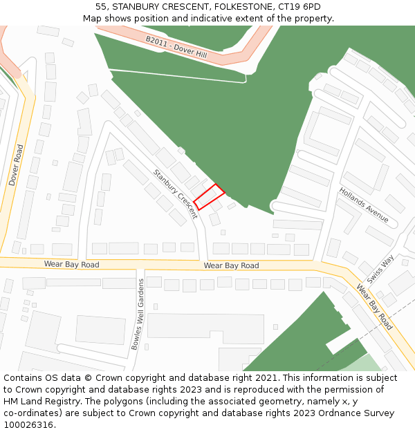 55, STANBURY CRESCENT, FOLKESTONE, CT19 6PD: Location map and indicative extent of plot