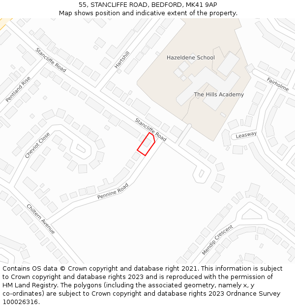 55, STANCLIFFE ROAD, BEDFORD, MK41 9AP: Location map and indicative extent of plot