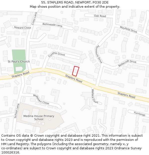55, STAPLERS ROAD, NEWPORT, PO30 2DE: Location map and indicative extent of plot