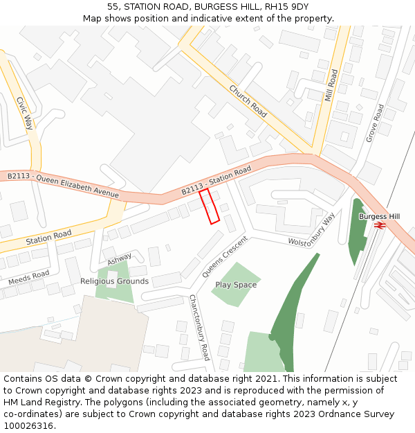 55, STATION ROAD, BURGESS HILL, RH15 9DY: Location map and indicative extent of plot