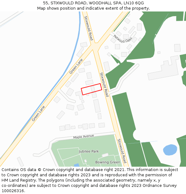 55, STIXWOULD ROAD, WOODHALL SPA, LN10 6QG: Location map and indicative extent of plot
