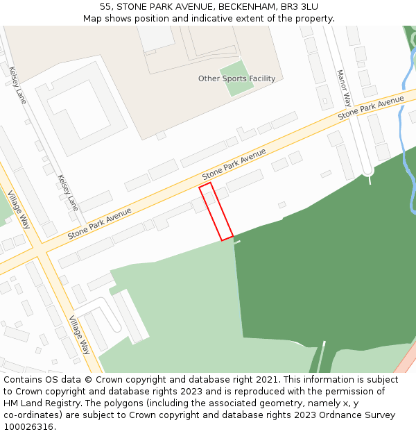55, STONE PARK AVENUE, BECKENHAM, BR3 3LU: Location map and indicative extent of plot