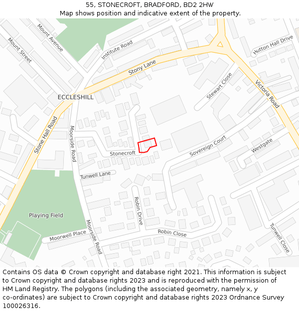55, STONECROFT, BRADFORD, BD2 2HW: Location map and indicative extent of plot