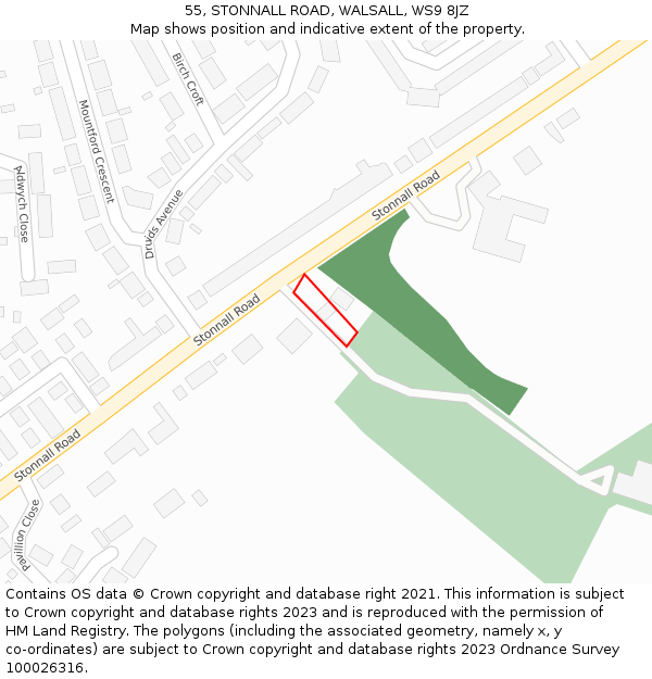 55, STONNALL ROAD, WALSALL, WS9 8JZ: Location map and indicative extent of plot