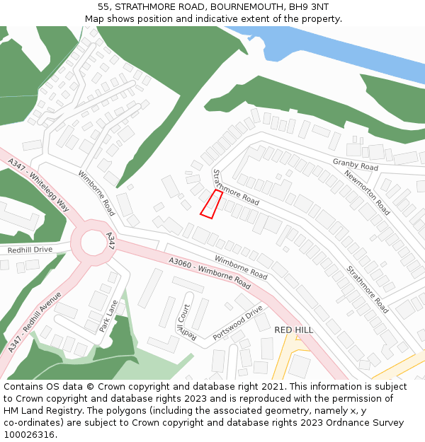 55, STRATHMORE ROAD, BOURNEMOUTH, BH9 3NT: Location map and indicative extent of plot