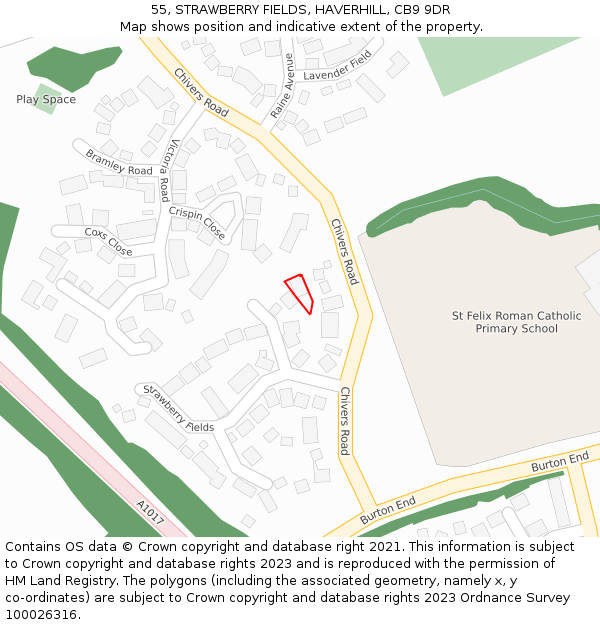 55, STRAWBERRY FIELDS, HAVERHILL, CB9 9DR: Location map and indicative extent of plot