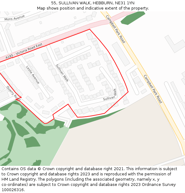 55, SULLIVAN WALK, HEBBURN, NE31 1YN: Location map and indicative extent of plot