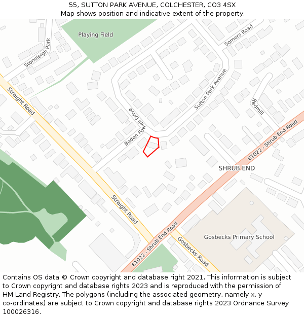 55, SUTTON PARK AVENUE, COLCHESTER, CO3 4SX: Location map and indicative extent of plot