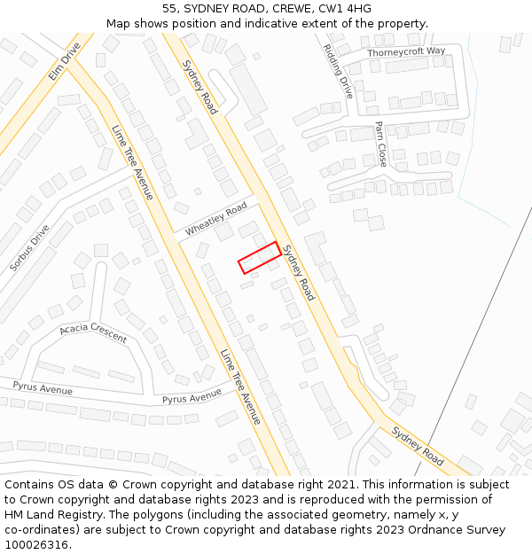 55, SYDNEY ROAD, CREWE, CW1 4HG: Location map and indicative extent of plot