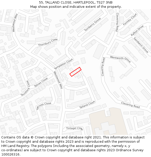 55, TALLAND CLOSE, HARTLEPOOL, TS27 3NB: Location map and indicative extent of plot