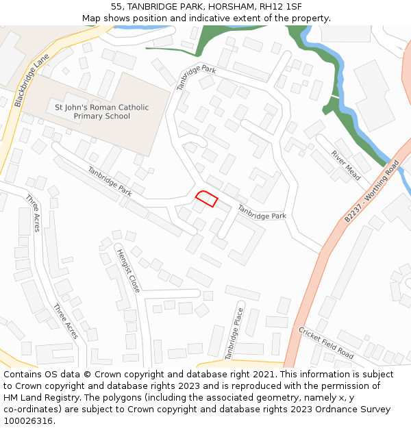 55, TANBRIDGE PARK, HORSHAM, RH12 1SF: Location map and indicative extent of plot