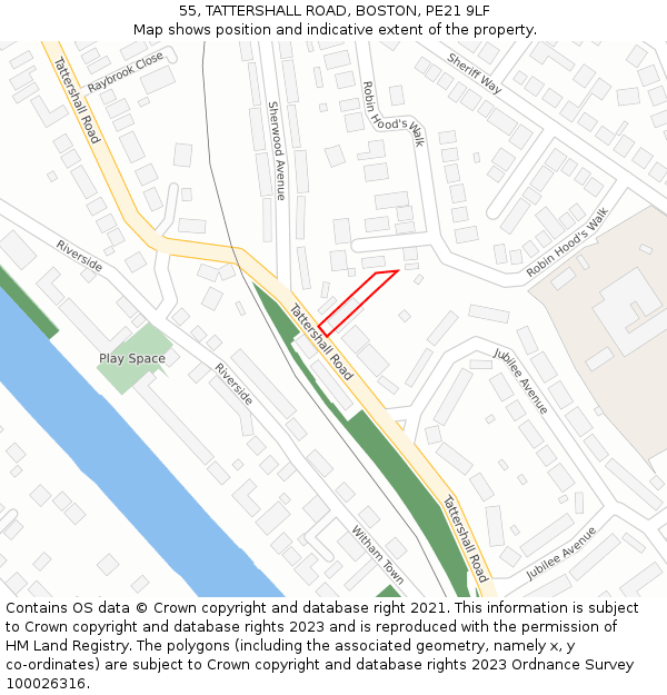 55, TATTERSHALL ROAD, BOSTON, PE21 9LF: Location map and indicative extent of plot