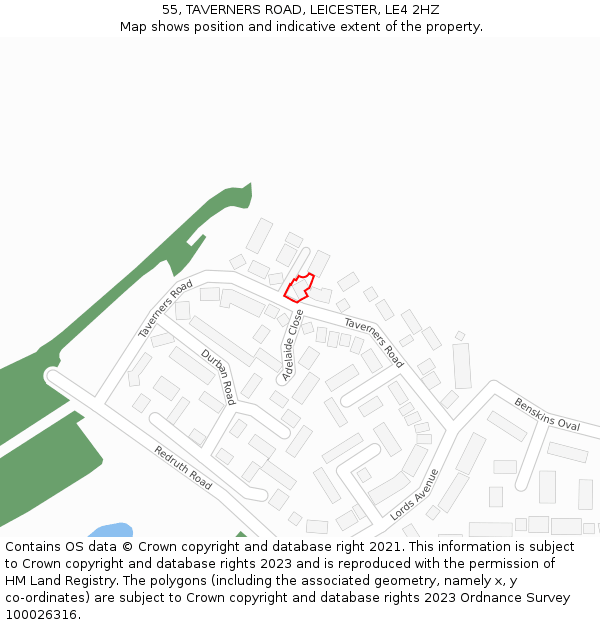 55, TAVERNERS ROAD, LEICESTER, LE4 2HZ: Location map and indicative extent of plot