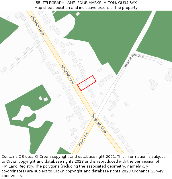 55, TELEGRAPH LANE, FOUR MARKS, ALTON, GU34 5AX: Location map and indicative extent of plot