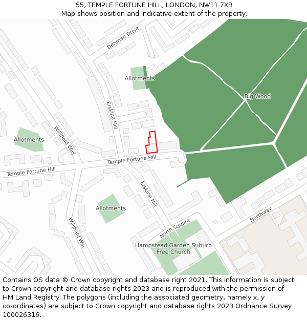55, TEMPLE FORTUNE HILL, LONDON, NW11 7XR: Location map and indicative extent of plot