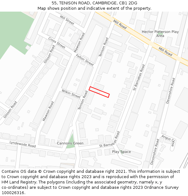 55, TENISON ROAD, CAMBRIDGE, CB1 2DG: Location map and indicative extent of plot