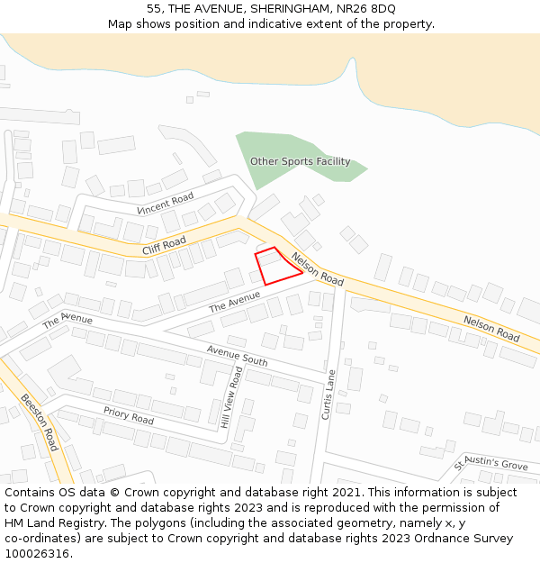 55, THE AVENUE, SHERINGHAM, NR26 8DQ: Location map and indicative extent of plot