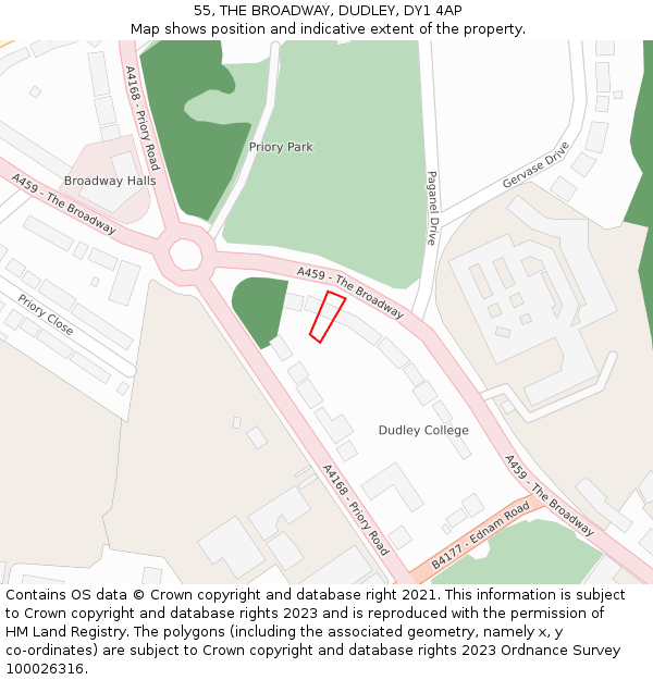 55, THE BROADWAY, DUDLEY, DY1 4AP: Location map and indicative extent of plot