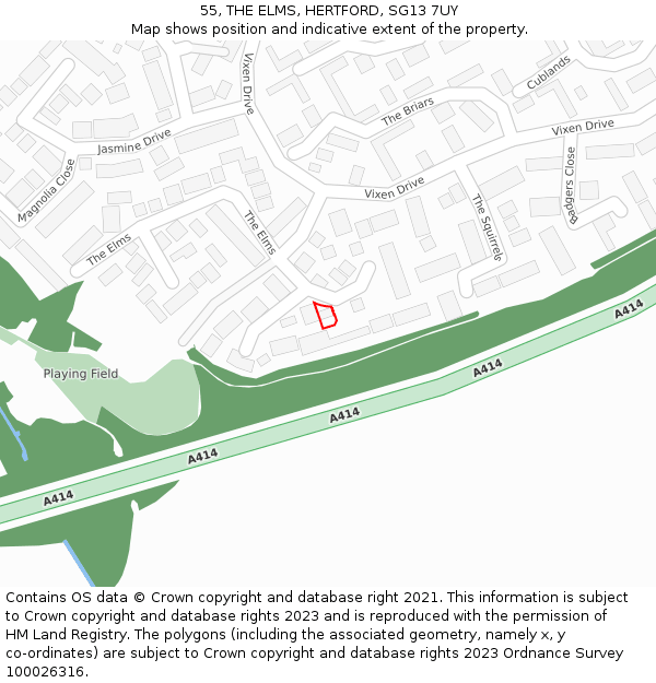 55, THE ELMS, HERTFORD, SG13 7UY: Location map and indicative extent of plot