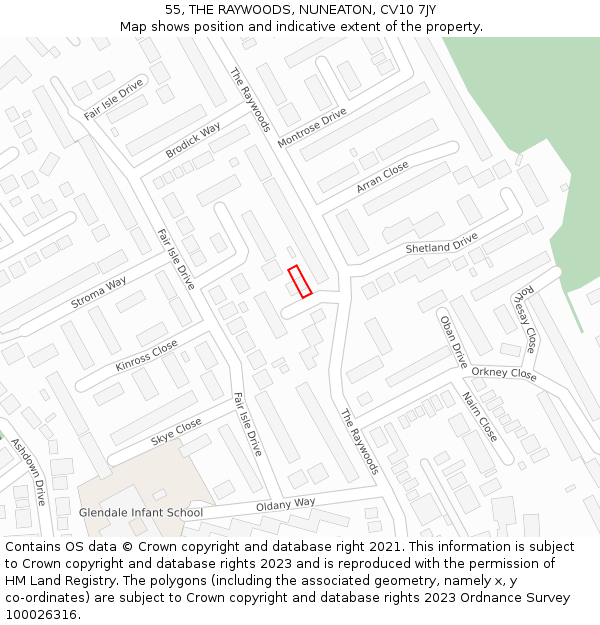 55, THE RAYWOODS, NUNEATON, CV10 7JY: Location map and indicative extent of plot