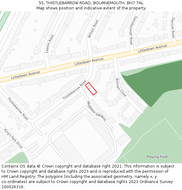 55, THISTLEBARROW ROAD, BOURNEMOUTH, BH7 7AL: Location map and indicative extent of plot