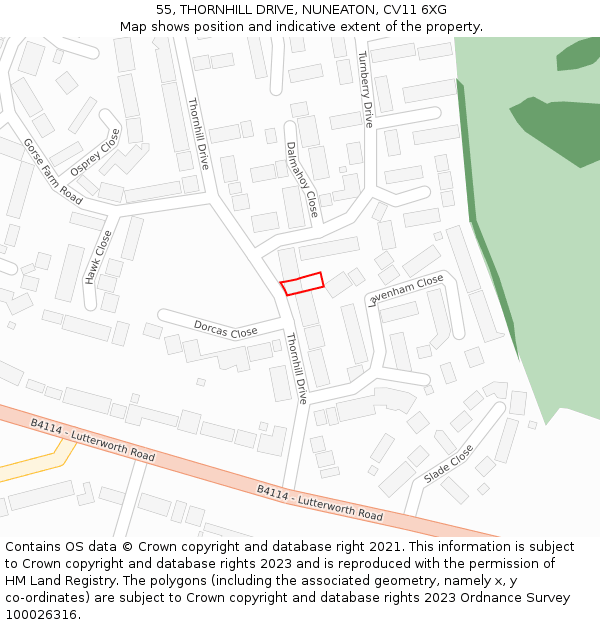 55, THORNHILL DRIVE, NUNEATON, CV11 6XG: Location map and indicative extent of plot