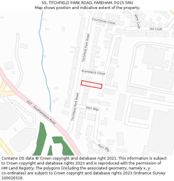 55, TITCHFIELD PARK ROAD, FAREHAM, PO15 5RN: Location map and indicative extent of plot