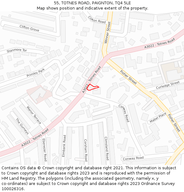 55, TOTNES ROAD, PAIGNTON, TQ4 5LE: Location map and indicative extent of plot