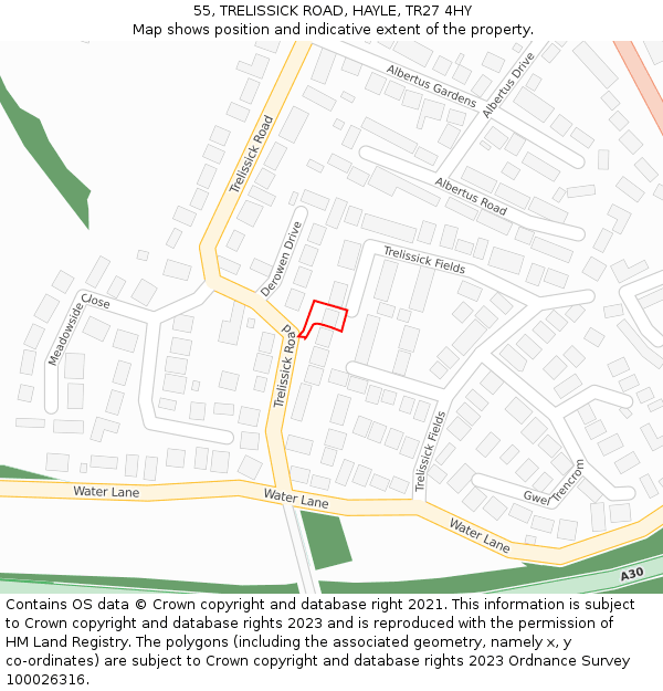 55, TRELISSICK ROAD, HAYLE, TR27 4HY: Location map and indicative extent of plot