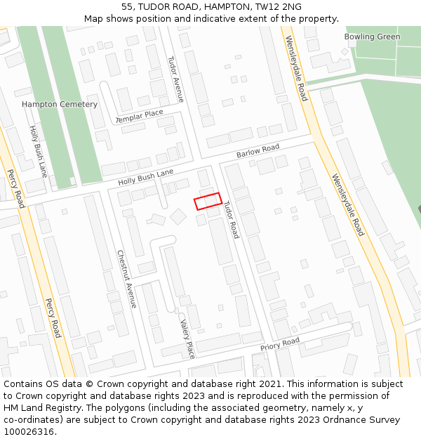 55, TUDOR ROAD, HAMPTON, TW12 2NG: Location map and indicative extent of plot