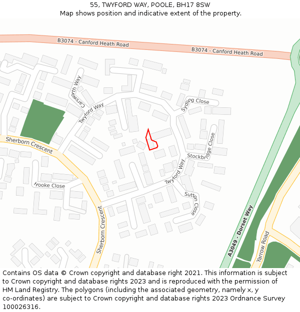 55, TWYFORD WAY, POOLE, BH17 8SW: Location map and indicative extent of plot
