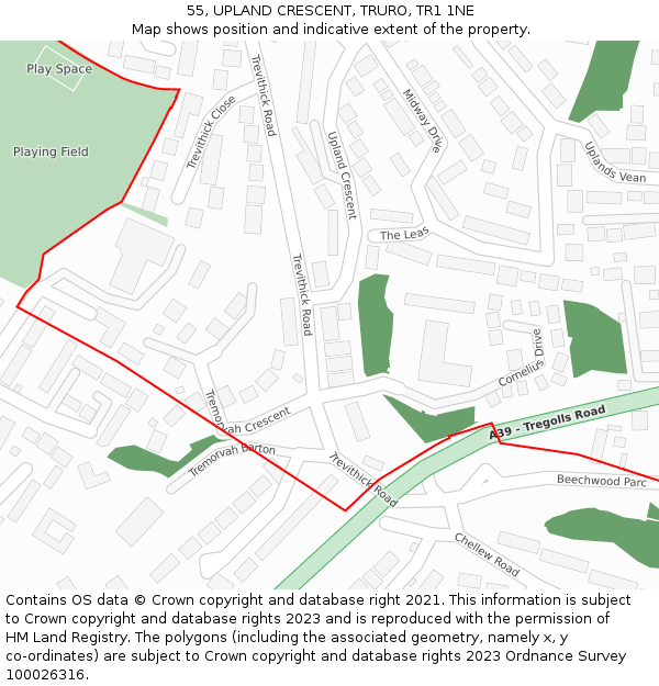 55, UPLAND CRESCENT, TRURO, TR1 1NE: Location map and indicative extent of plot