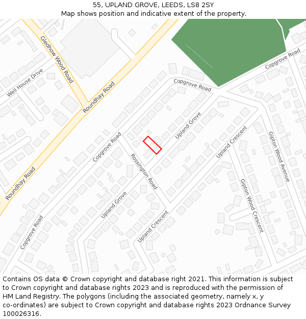 55, UPLAND GROVE, LEEDS, LS8 2SY: Location map and indicative extent of plot